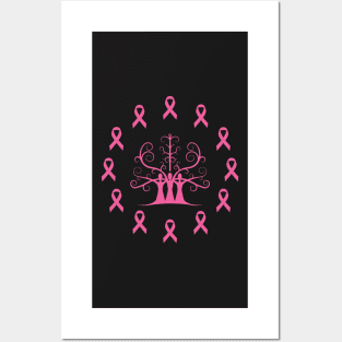 Breast Cancer Awareness Dark Pink Ribbon Sisters Tree Of Life Posters and Art